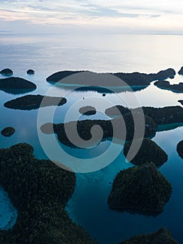 Aerial of Early Evening and Islands in Wayag, Raja Ampat