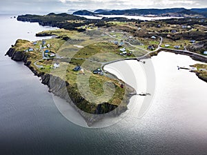 Aerial East Coast and Skerwink trail near Port Rexton Newfoundland Canada