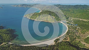 Aerial El Nido island tropical bay panorama. Wild beach resort coast landscape. Paradise archipelago