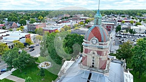 Aerial Elkhart Courthouse Pedestal Establishing Shot