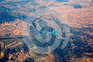 Aerial Embalse Santolea Dam in Aragon Spain photo