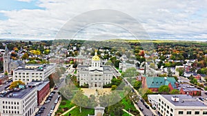 Aerial establishing shot of Concord, NH