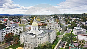 Aerial establishing shot of Concord, NH