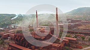 Aerial Establishing Shot of an Iron Factory with High Chimneys. Zenica, Bosnia