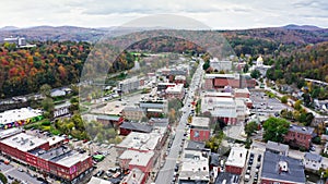 Aerial establishing shot of Montpelier, VT