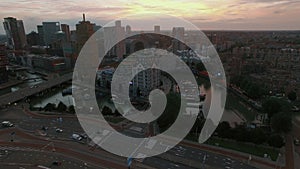 Aerial evening scene of Rotterdam, Netherlands