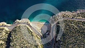 AERIAL. Evening time Kaputas beach with a bird's eye view