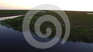 Aerial of the Everglades at dusk