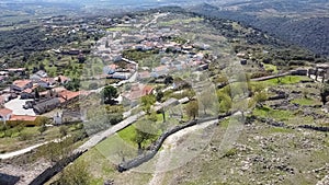 Aerial exterior view at the Numão village downtown and iconic Numão Castle, ruins Castle, an heritage medieval architecture