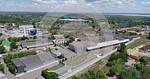 Aerial factory, large modern factory aerial view