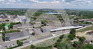 Aerial factory, large modern factory aerial view