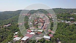 Aerial fast move footage to center of Sighnaghi town in Georgia`s region of Kakheti. Signagi