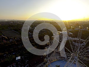 Aerial ferrris wheel in sunset