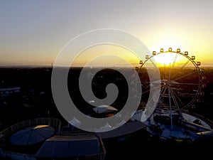 Aerial ferrris wheel in sunset