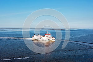 Aerial from the ferry from Schiermonnikoog at the Wadden Sea in the Netherlands