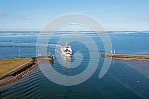 Aerial from the ferry from Schiermonnikoog at the Wadden Sea in the Netherlands