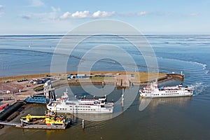 Aerial from the ferry from Schiermonnikoog at the Wadden Sea in the Netherlands