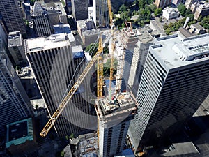 Aerial of Fifth + Columbia tower under construction