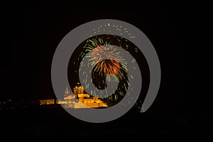 Aerial fireworks, cathedral of Mdina, Malta