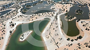 Aerial: first unfenced nature conservation reserve in the United Arab Emirates. Al Qudra lakes.