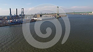 Aerial Flight over Delaware River at Walt Whitman Bridge