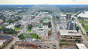 Aerial flight over Lake Charles, Louisiana, Downtown, Amazing Landscape, Drone View