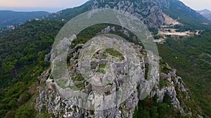 Aerial: Flight over a mediaeval fortress