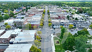 Aerial Fly Over Elkhart Courthouse and Downtown Indiana