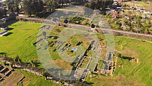 Aerial fly over top view historical site Gonio fortress - Roman fortification in Adjara, Georgia. Gonio-Apsaros Fortress