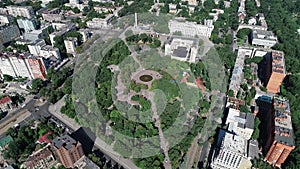 Aerial Flying above the Park Park heroes from above in dnipro Ukraine.