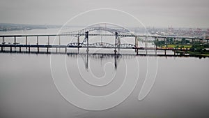 Aerial Flying over the Outerbridge Crossing between Perth Amboy, New Jersey and Staten Island, New York