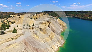 Aerial: flying in sand canyon, south Ukraine