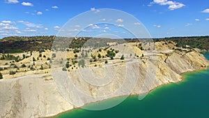 Aerial: flying in sand canyon, south Ukraine