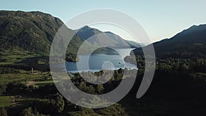 Aerial Flying Toward Beautiful Scotland Loch