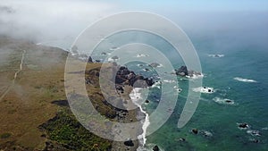 Aerial of Fog, Ocean, and Coastline of Northern California