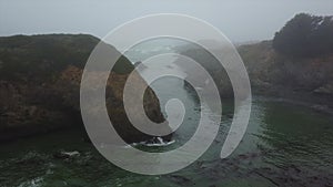 Aerial of Fog, Water, and Coastline in Northern California