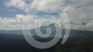 An aerial footage of active volcano known as Mount Batur in Bali Island