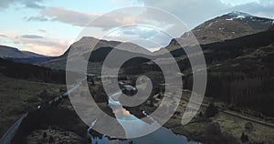 Aerial footage Argyll and Bute landscape, Scottish Highlands