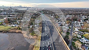 Aerial Footage of Backed Up Highway Traffic Outside Philadelphia