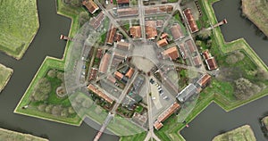 aerial footage of Bourtange, a fortified village in the Netherlands.