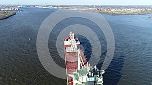 Aerial Footage of Cargo Container Ship on Delaware River Philadelphia PA