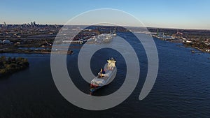 Aerial Footage of Cargo Ship on Delaware River