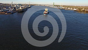 Aerial Footage of Cargo Ship on Delaware River