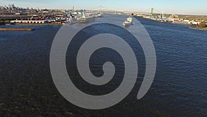 Aerial Footage of Cargo Ship on Delaware River