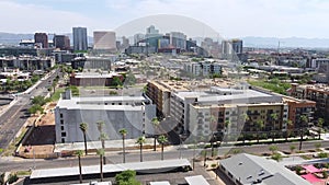 Aerial footage of central Phoenix, the capital city of Arizona