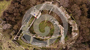 Aerial footage of citadel ruins shot from a drone