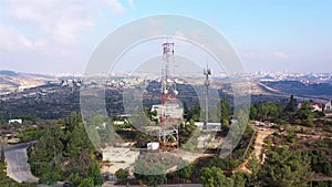 Aerial footage Close to Radio and cellular Antenna