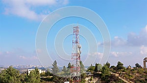 Aerial footage Close to Radio and cellular Antenna