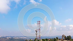 Aerial footage Close to Radio and cellular Antenna