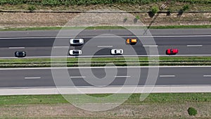 Aerial footage of contrasting traffic conditions on autobahn